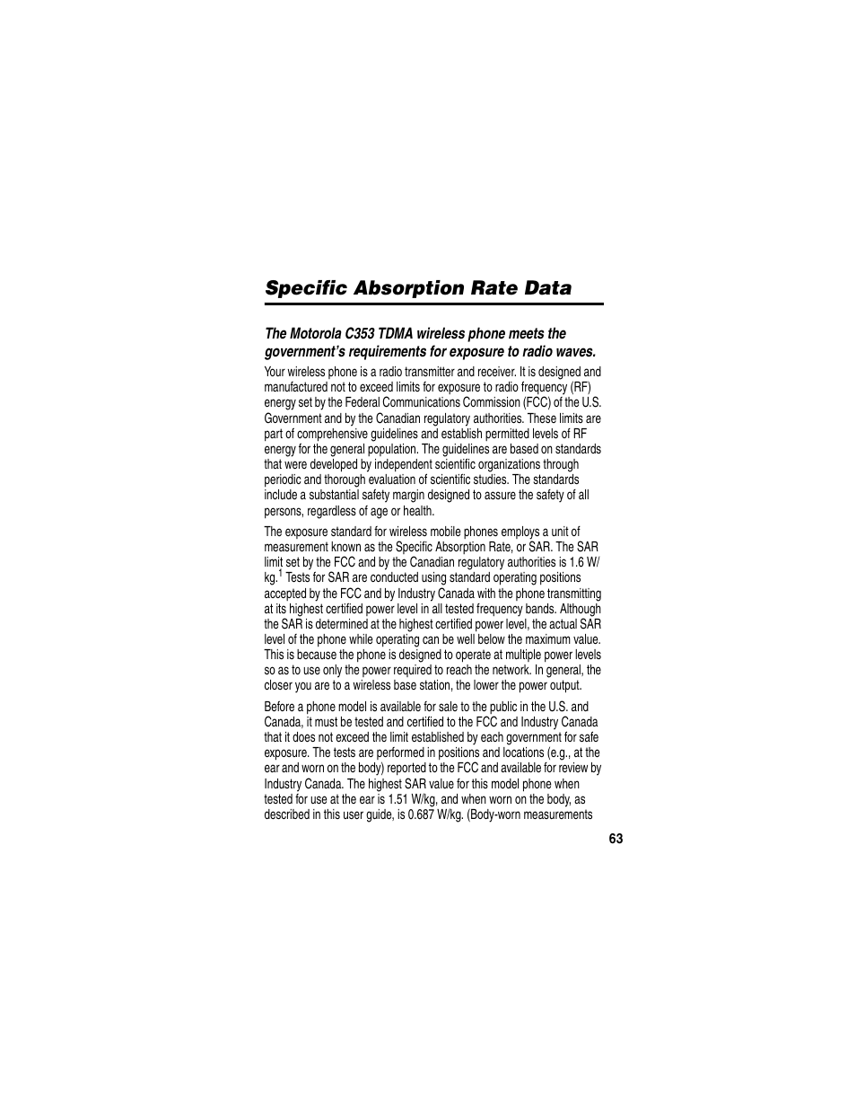 Information, Specific absorption rate data | Motorola C353 User Manual | Page 65 / 94