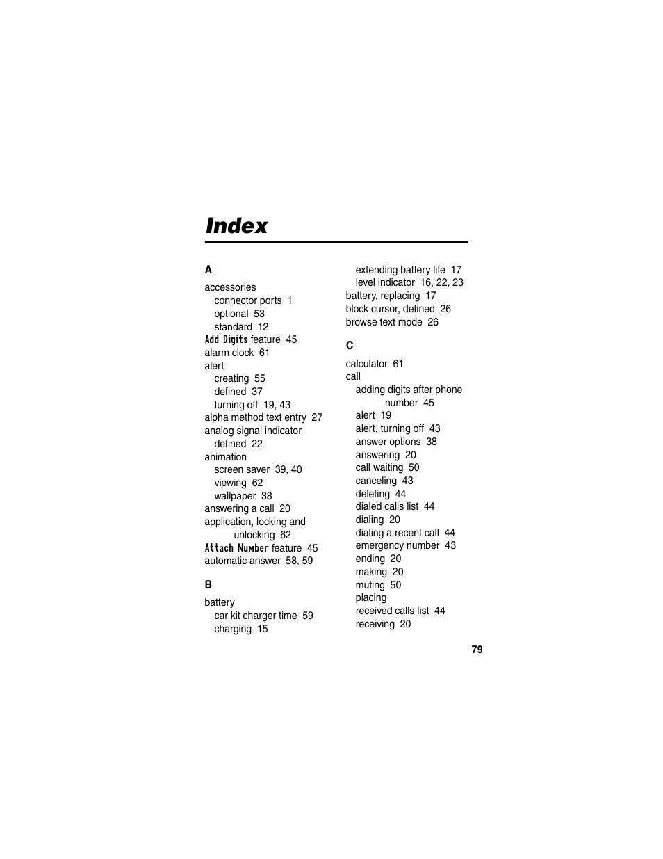 Index | Motorola C353 User Manual | Page 81 / 94