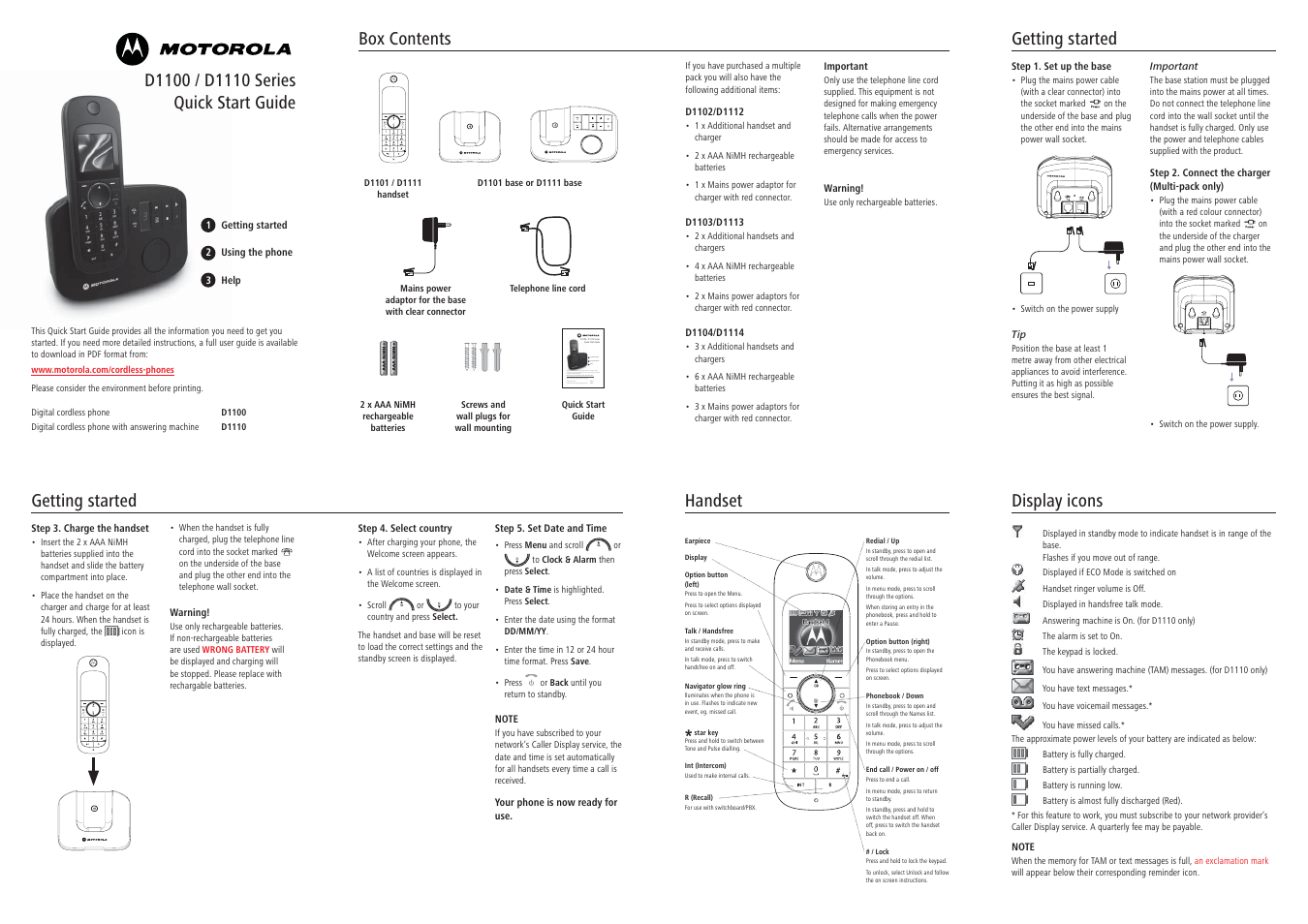 Motorola D1110 Series User Manual | 2 pages