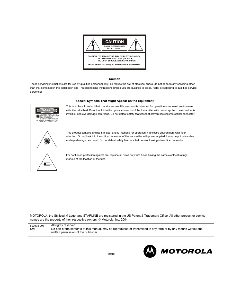 Caution | Motorola SG4-DRT-2X User Manual | Page 18 / 18