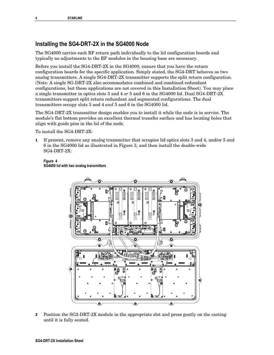 Installing the sg4drt2x in the sg4000 node | Motorola SG4-DRT-2X User Manual | Page 4 / 18