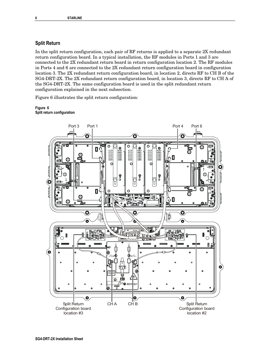 Split return, Figure 6 split return configuration, Sg4-drt-2x installation sheet | 6starline | Motorola SG4-DRT-2X User Manual | Page 6 / 18