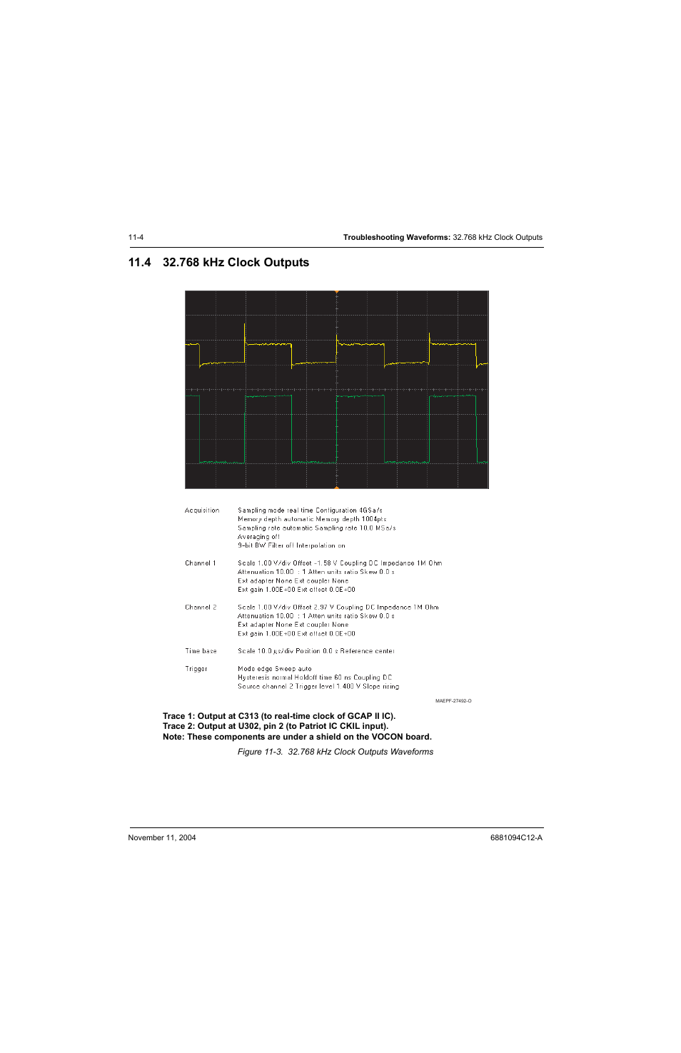 4 32.768 khz clock outputs, 4 32.768 khz clock outputs -4, Figure 11-3. 32.768 khz clock outputs waveforms -4 | 768 khz clock outputs | Motorola SSETM 5000 User Manual | Page 162 / 224