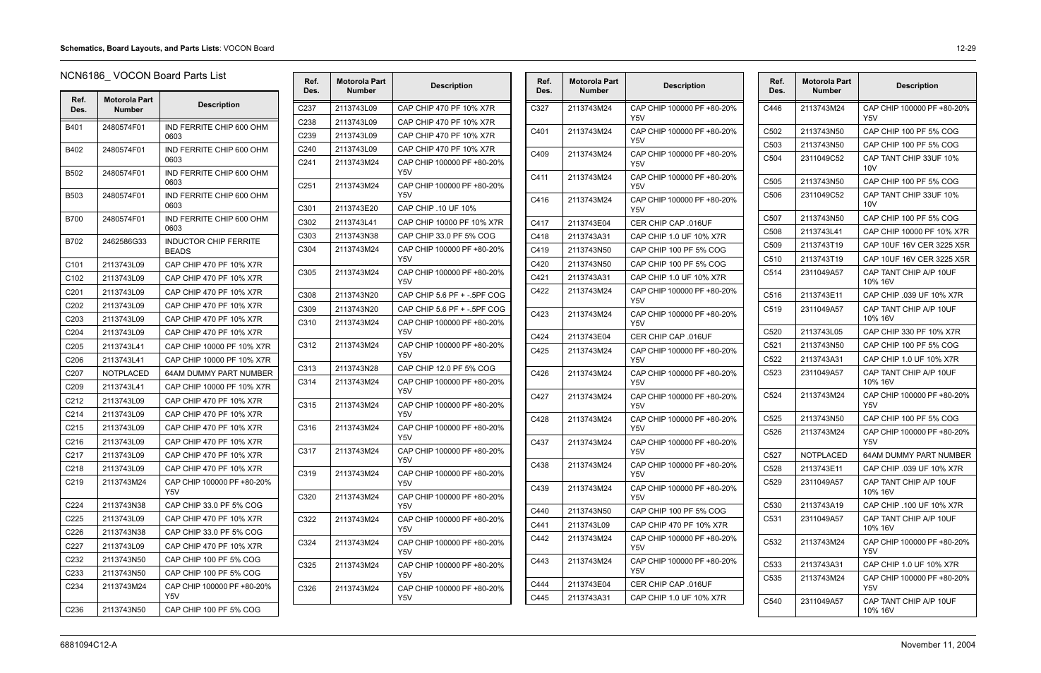 Ncn6186_ vocon board parts list | Motorola SSETM 5000 User Manual | Page 195 / 224