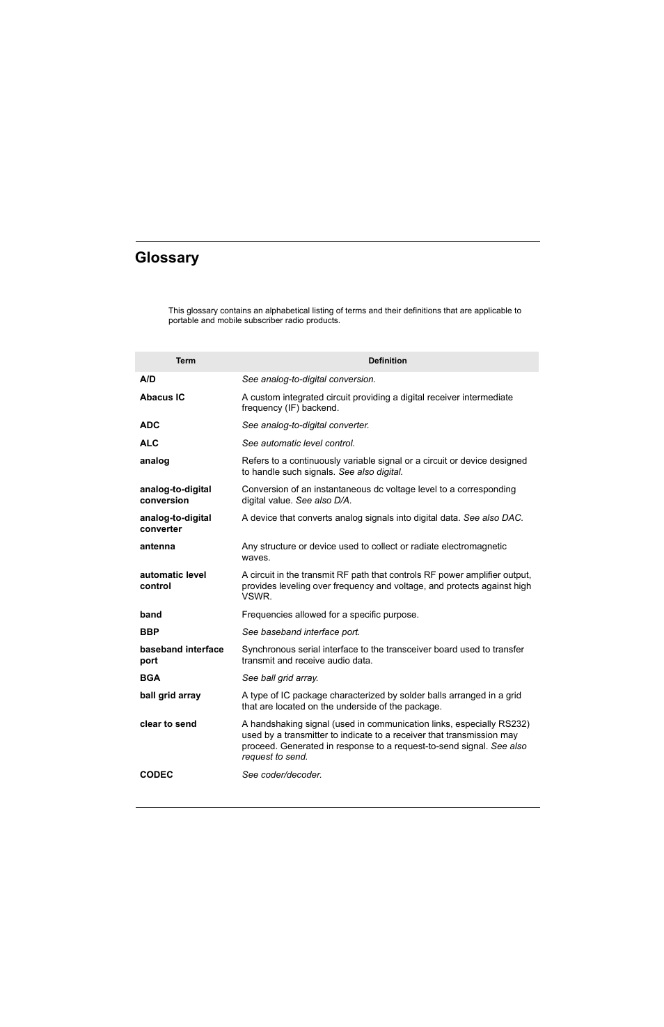 Glossary | Motorola SSETM 5000 User Manual | Page 209 / 224