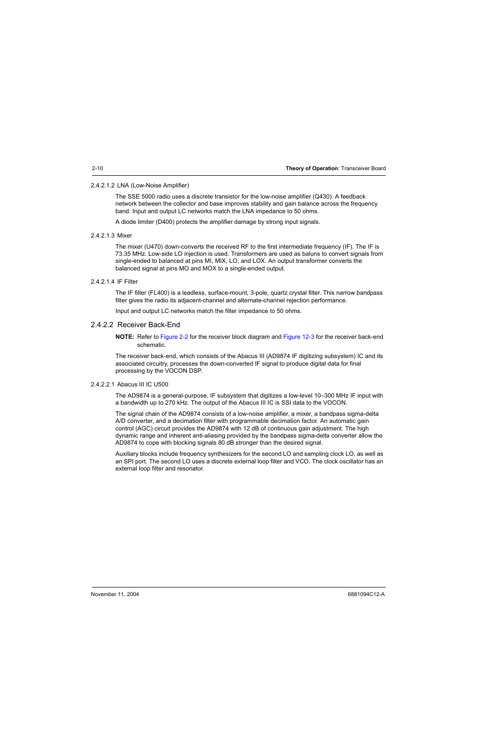 2 receiver back-end, Receiver back-end -10 | Motorola SSETM 5000 User Manual | Page 32 / 224