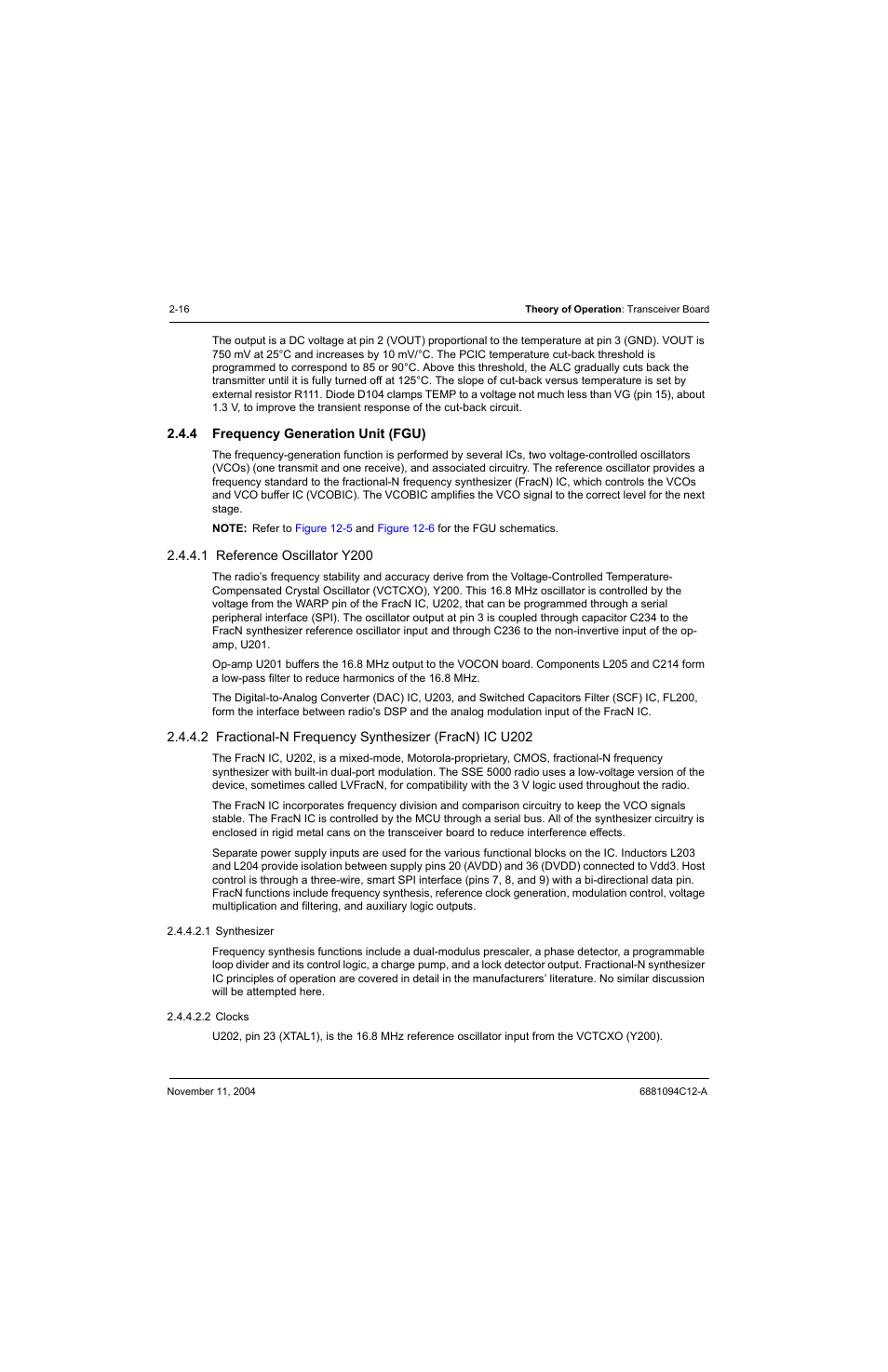 4 frequency generation unit (fgu), 1 reference oscillator y200, Frequency generation unit (fgu) -16 | Reference oscillator y200 -16 | Motorola SSETM 5000 User Manual | Page 38 / 224