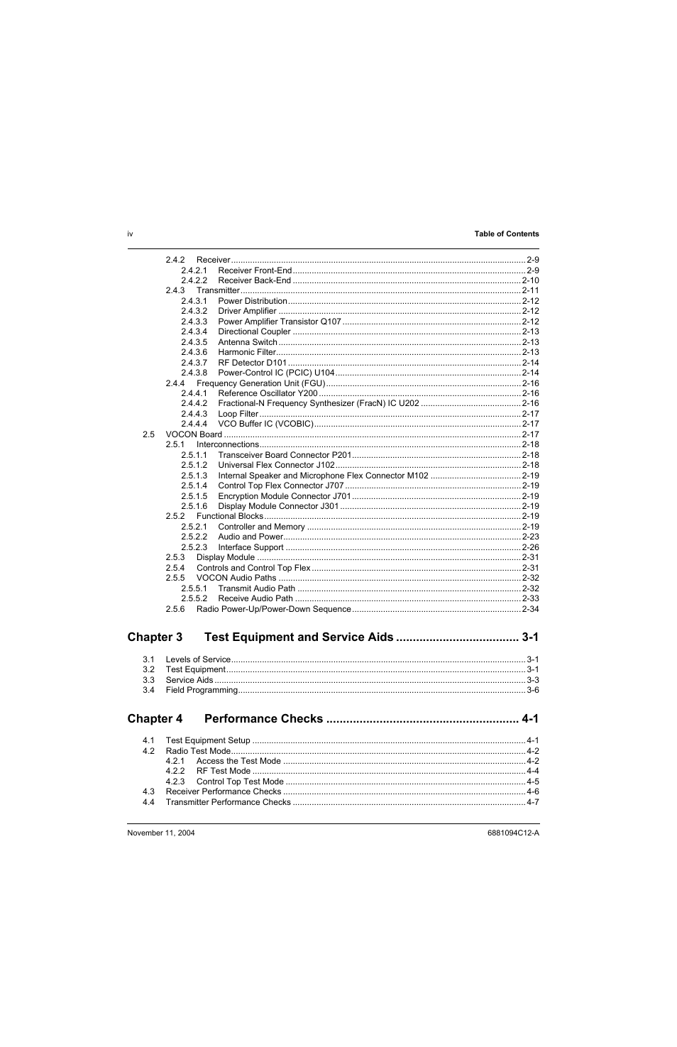 Chapter 3 test equipment and service aids -1, Chapter 4 performance checks -1 | Motorola SSETM 5000 User Manual | Page 6 / 224