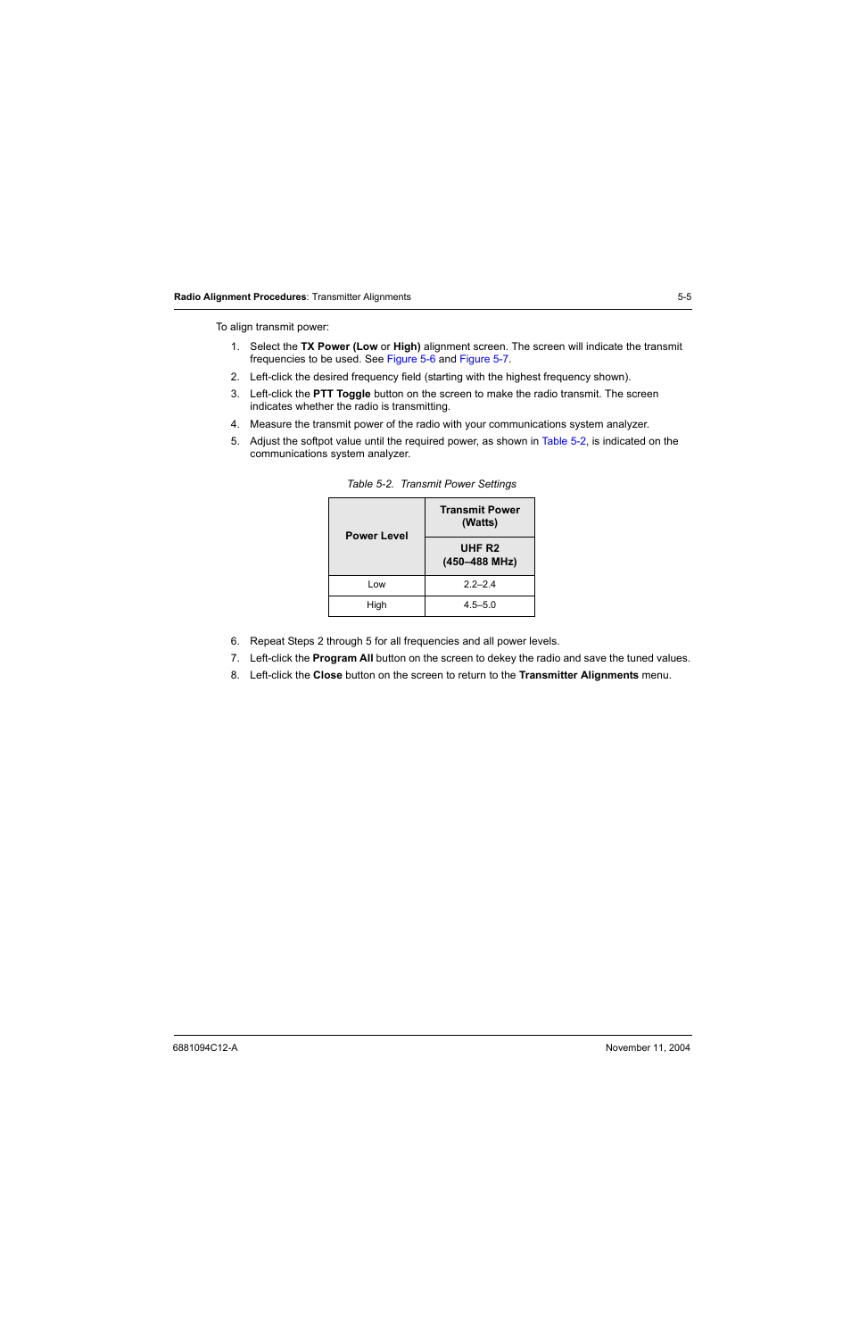 Table 5-2, Transmit power settings -5 | Motorola SSETM 5000 User Manual | Page 75 / 224