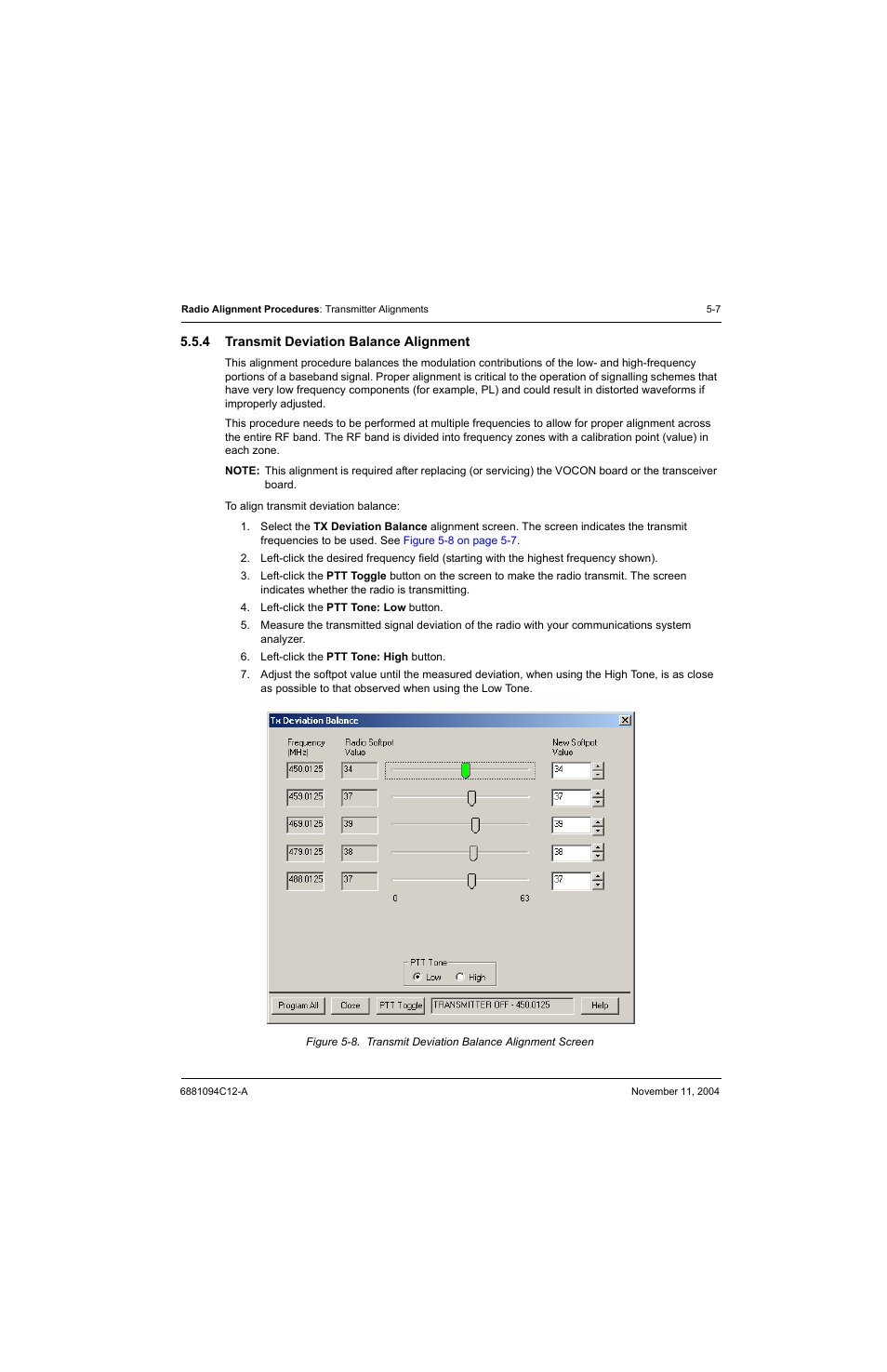 4 transmit deviation balance alignment, Transmit deviation balance alignment -7 | Motorola SSETM 5000 User Manual | Page 77 / 224