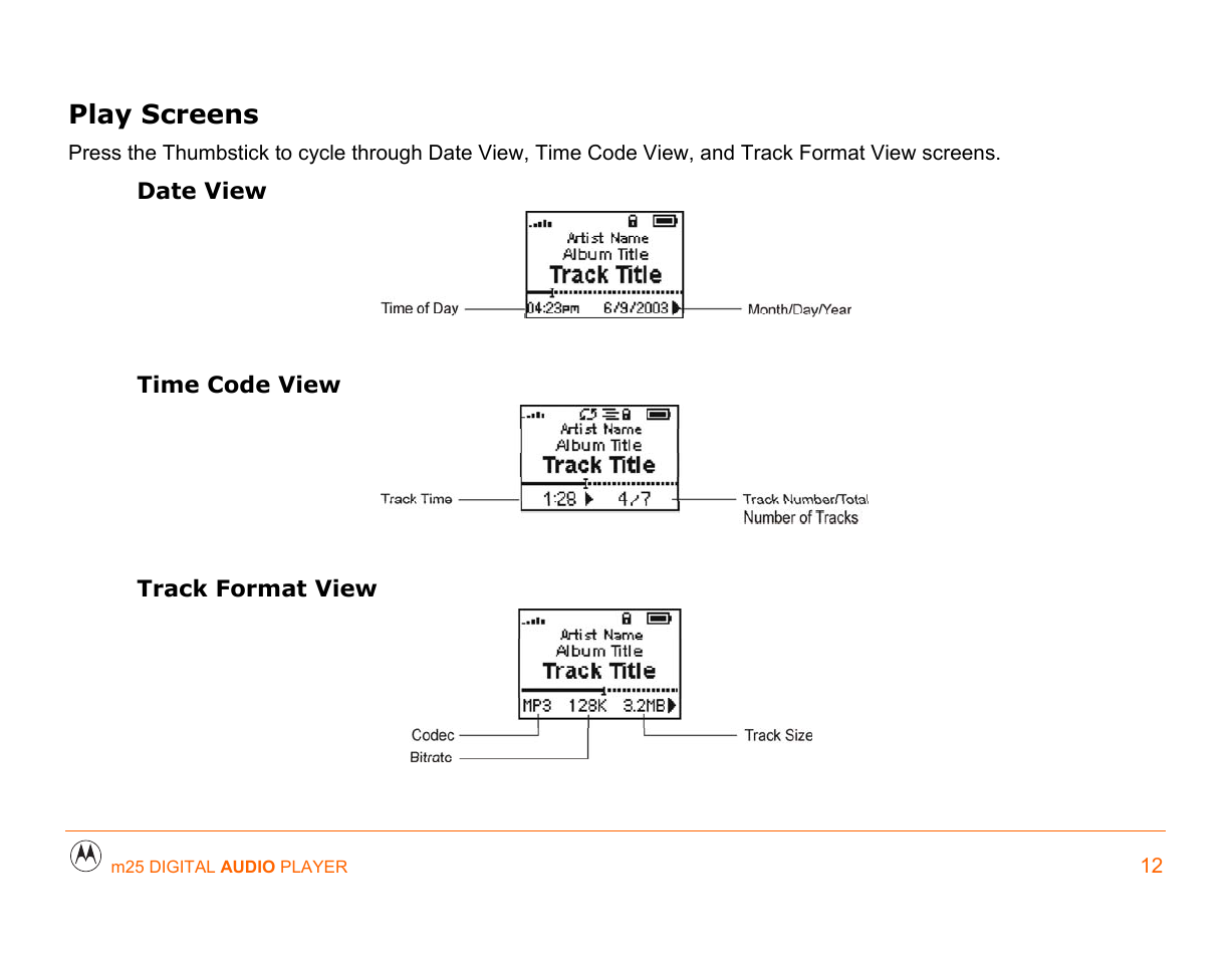 Play screens | Motorola m25 User Manual | Page 12 / 70