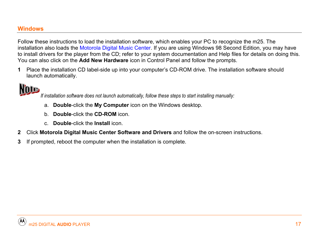 Windows | Motorola m25 User Manual | Page 17 / 70