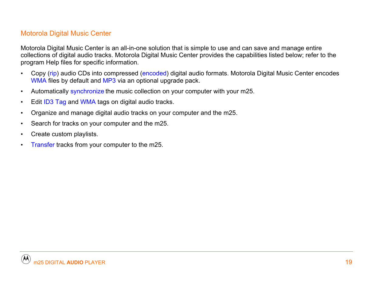 Motorola digital music center, Must be installed | Motorola m25 User Manual | Page 19 / 70