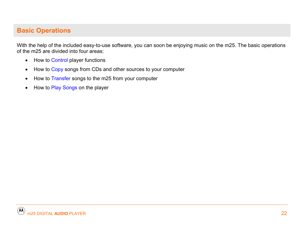 Basic operations, Basic operations 22 | Motorola m25 User Manual | Page 22 / 70