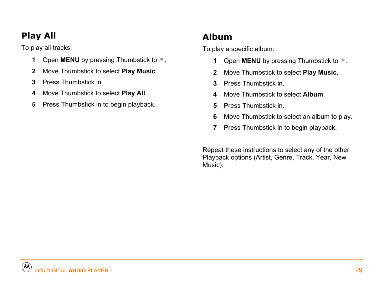 Play all, Album | Motorola m25 User Manual | Page 29 / 70