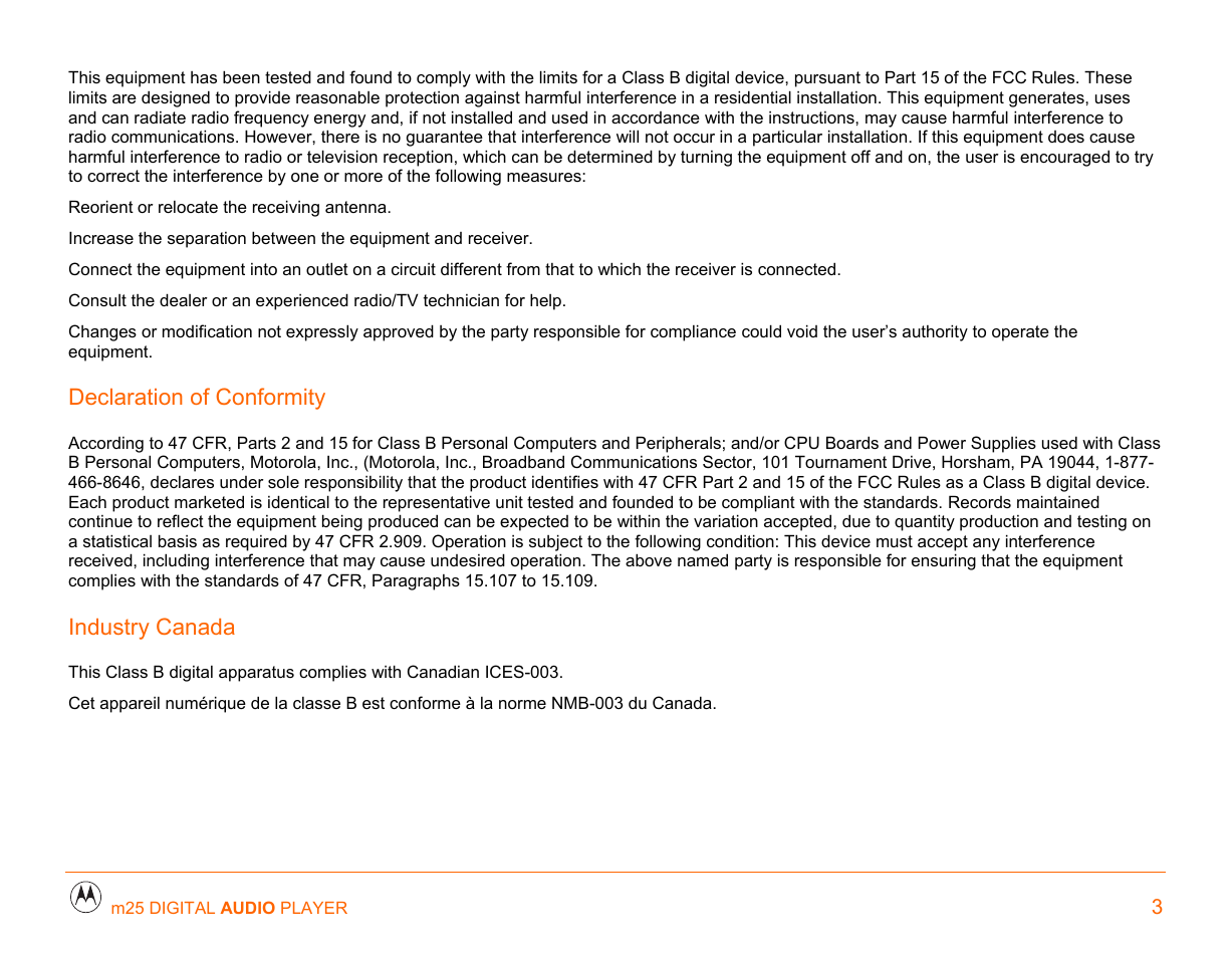 Motorola m25 User Manual | Page 3 / 70