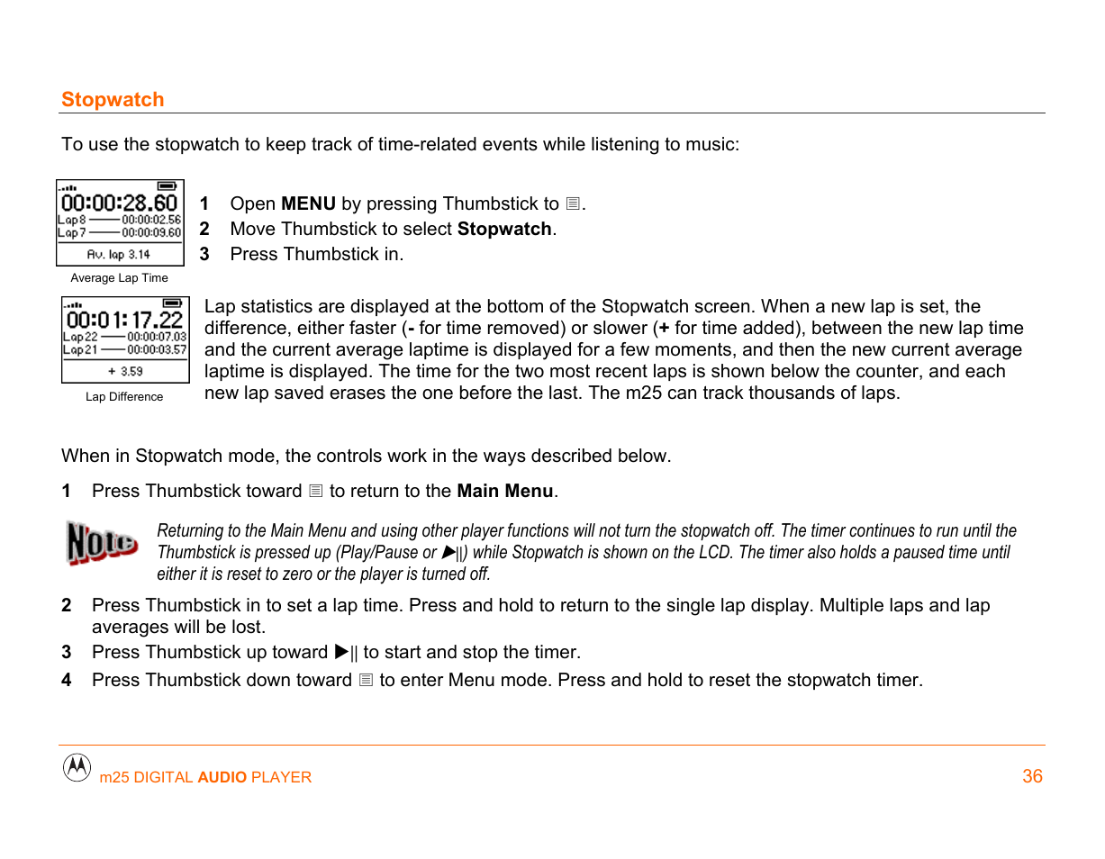 Stopwatch | Motorola m25 User Manual | Page 36 / 70