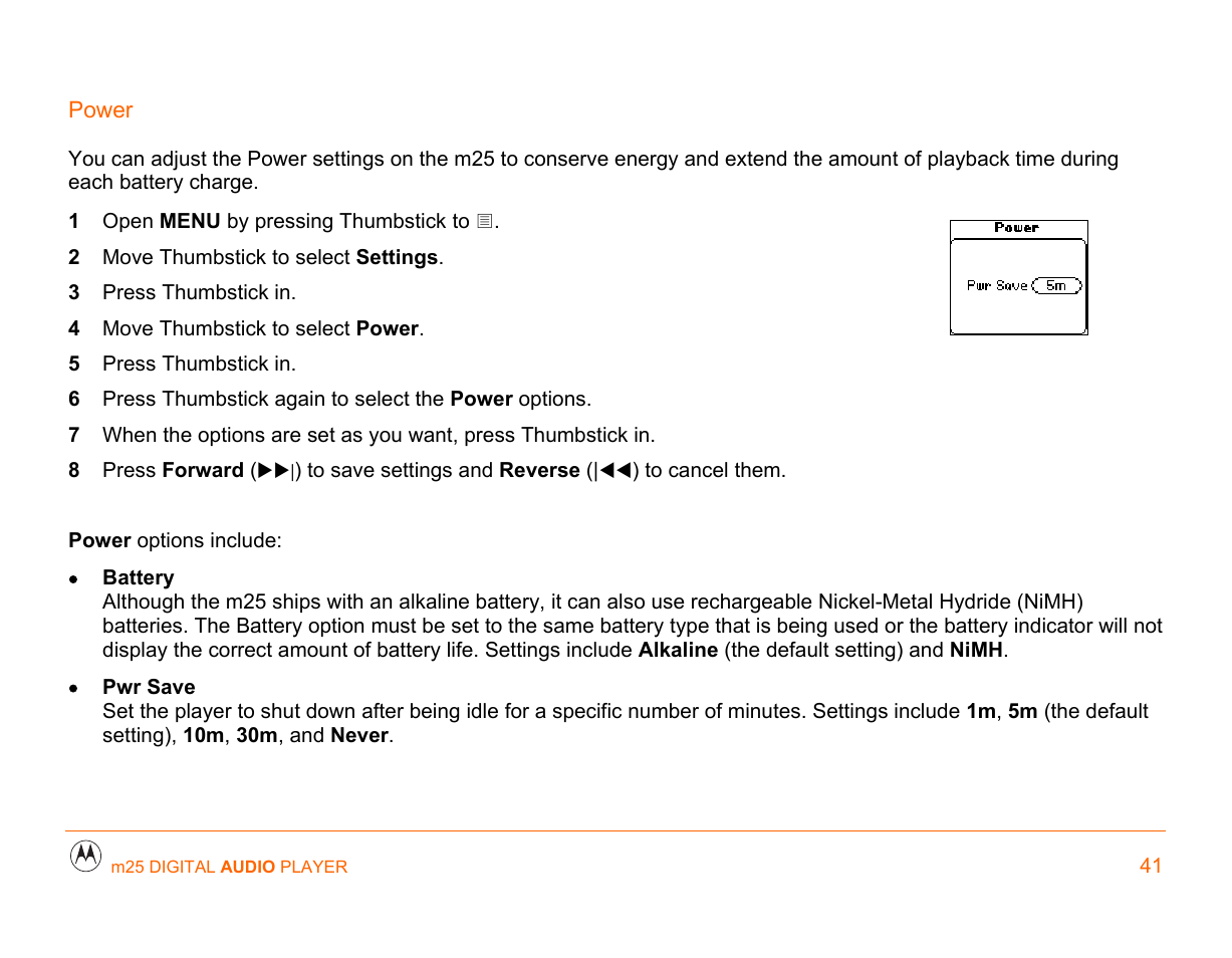 Power | Motorola m25 User Manual | Page 41 / 70