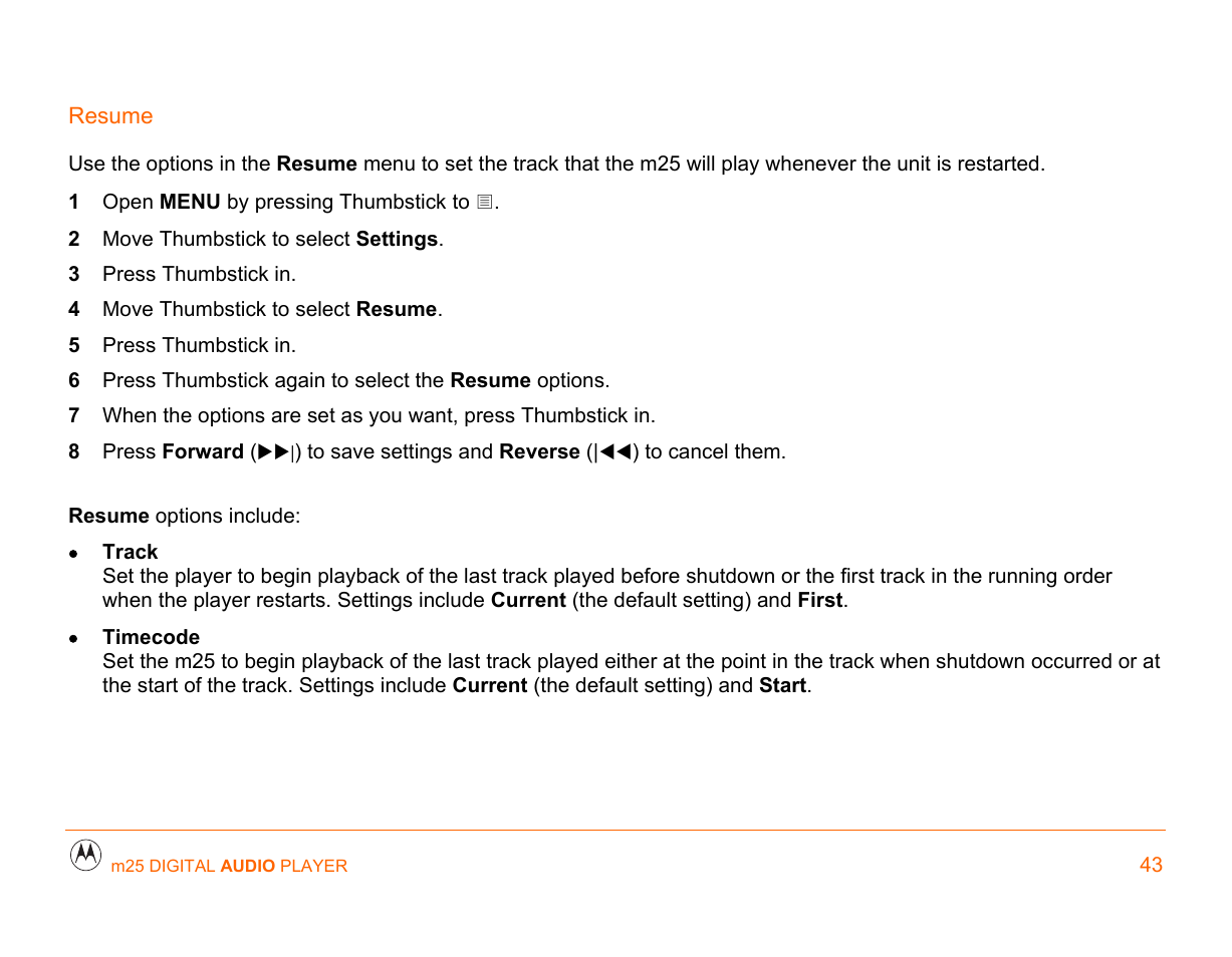 Resume | Motorola m25 User Manual | Page 43 / 70