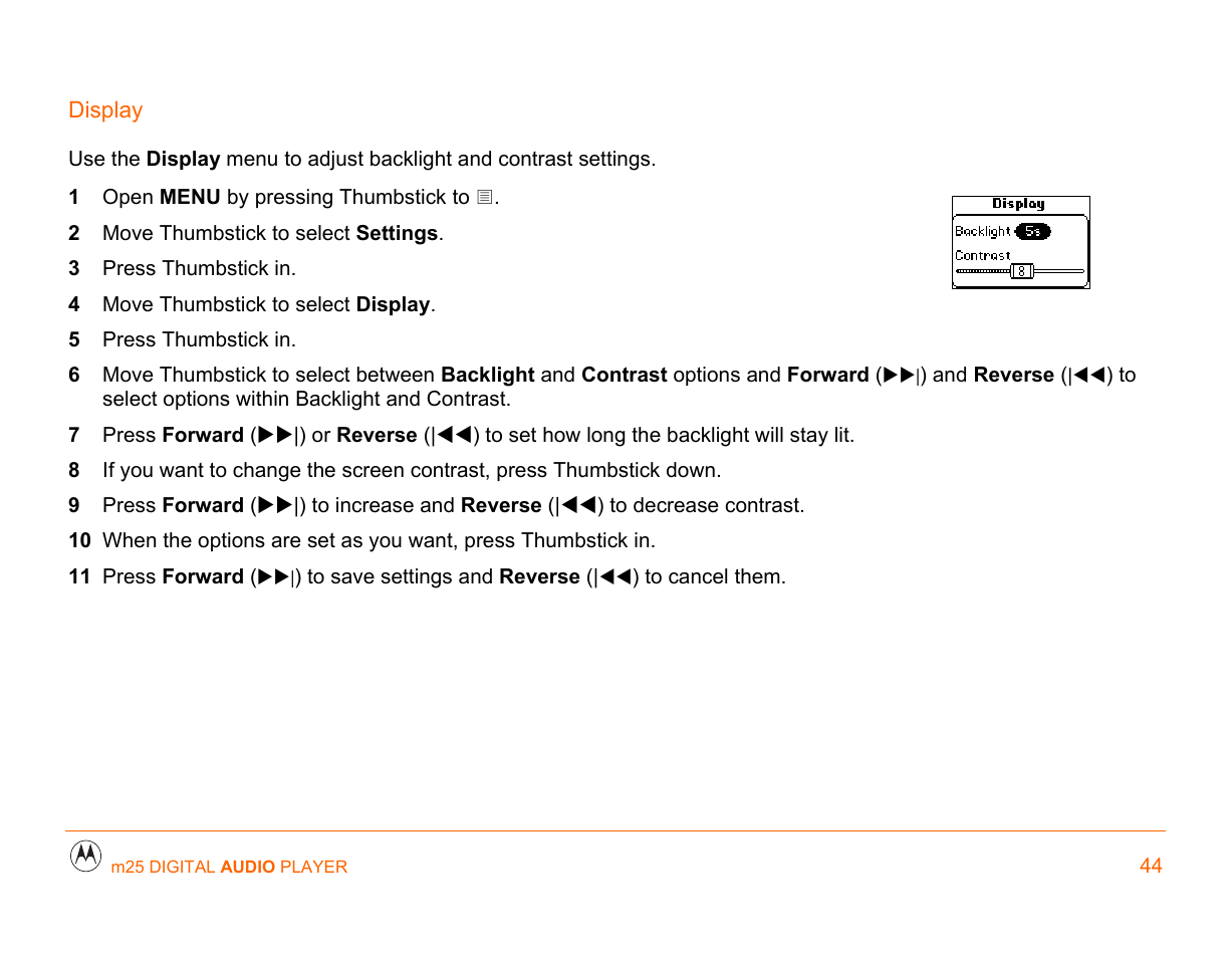 Display | Motorola m25 User Manual | Page 44 / 70