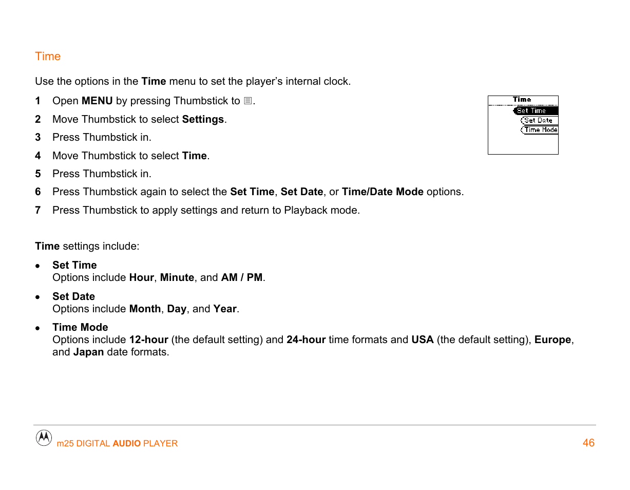 Time | Motorola m25 User Manual | Page 46 / 70