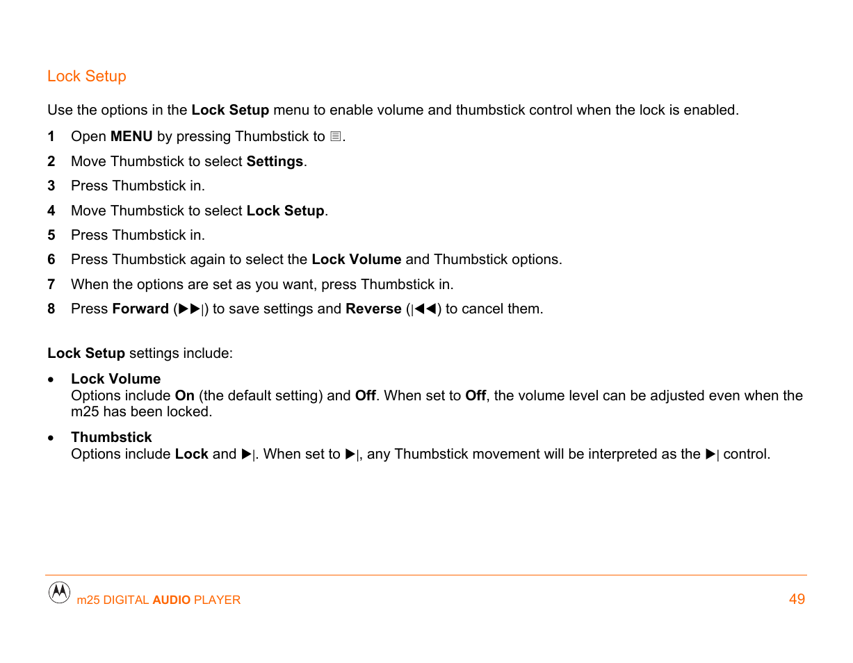 Lock setup | Motorola m25 User Manual | Page 49 / 70