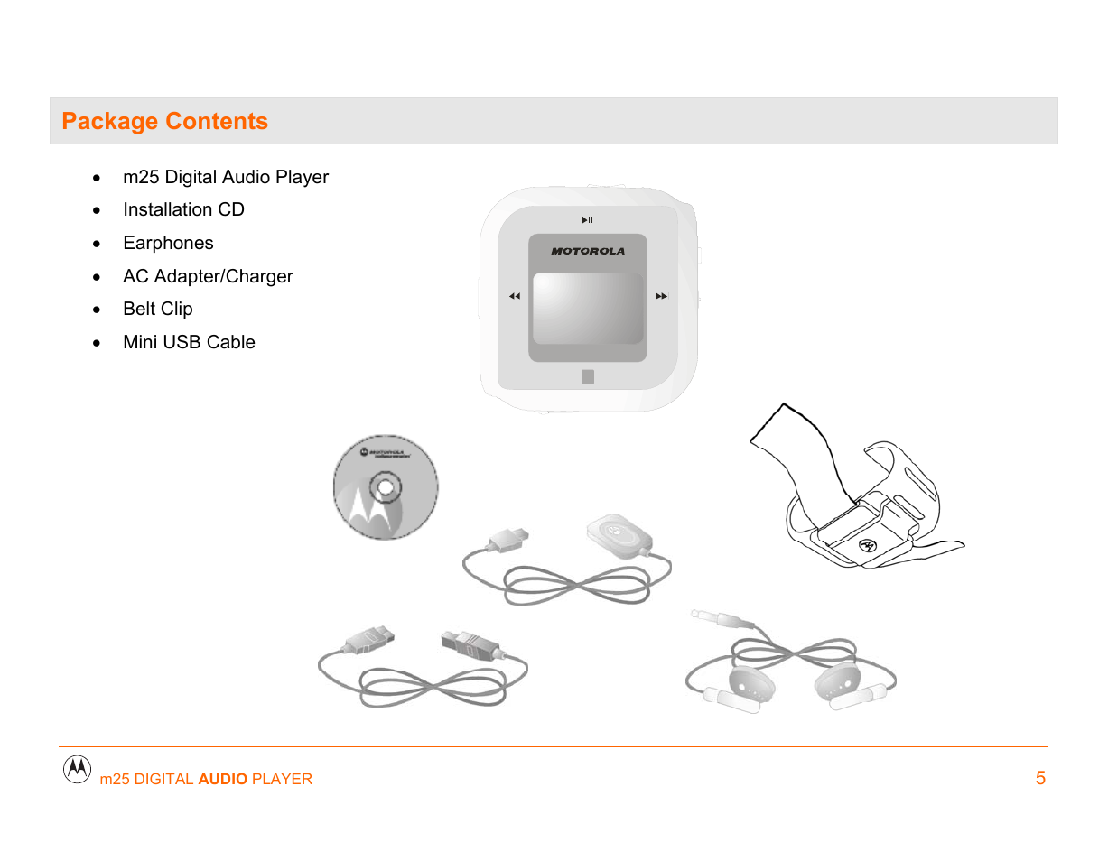 Package contents, Package contents 5 | Motorola m25 User Manual | Page 5 / 70