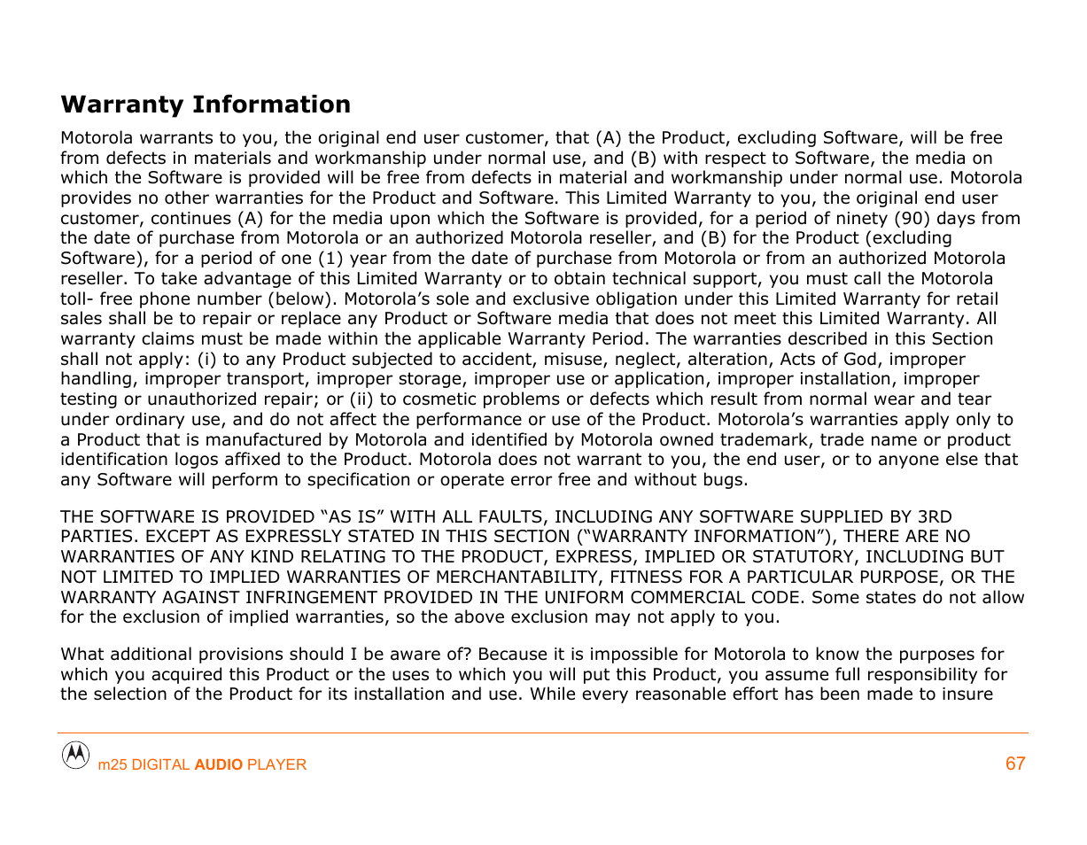 Warranty information | Motorola m25 User Manual | Page 67 / 70