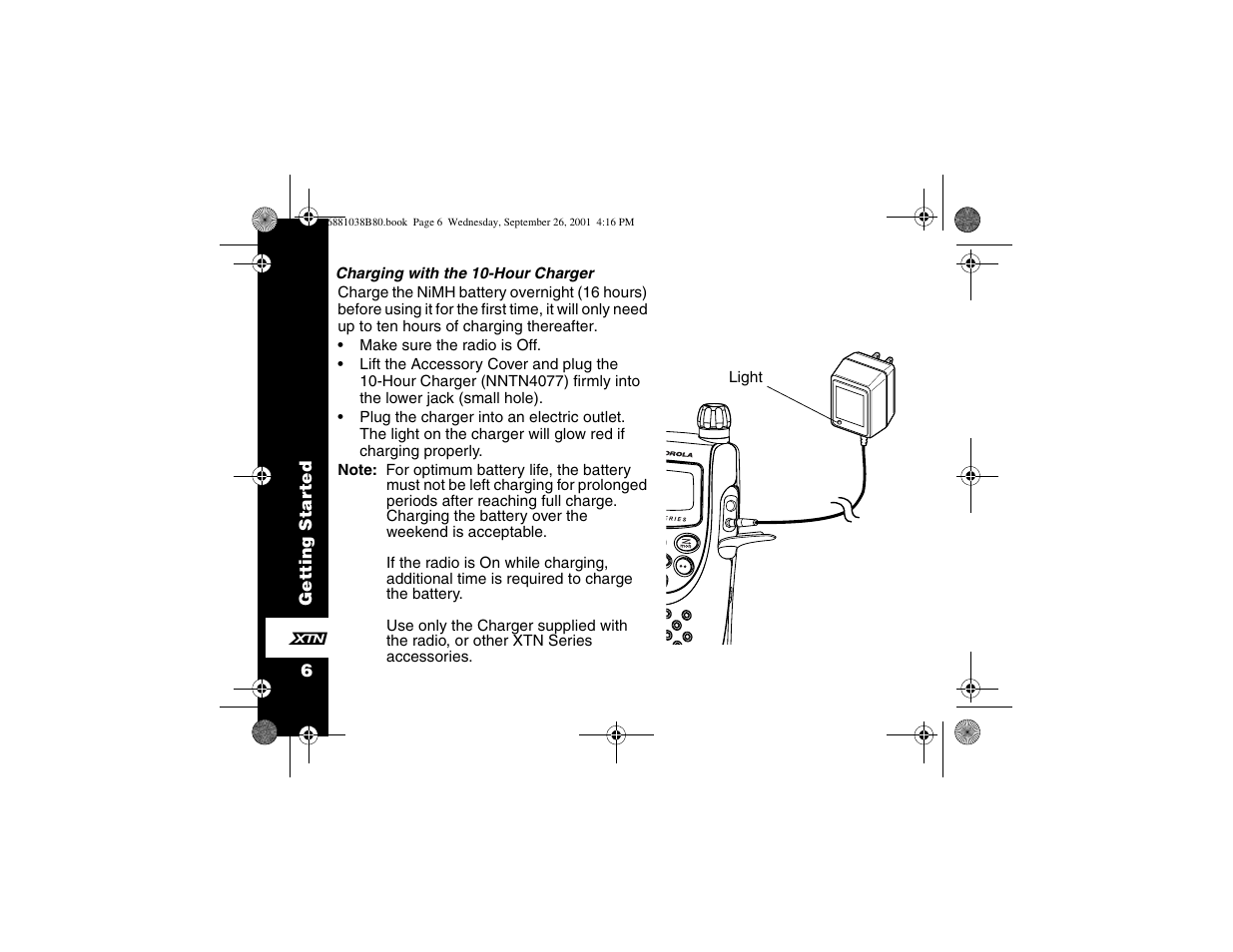 Charging with the 10-hour charger | Motorola XU1100 User Manual | Page 18 / 60