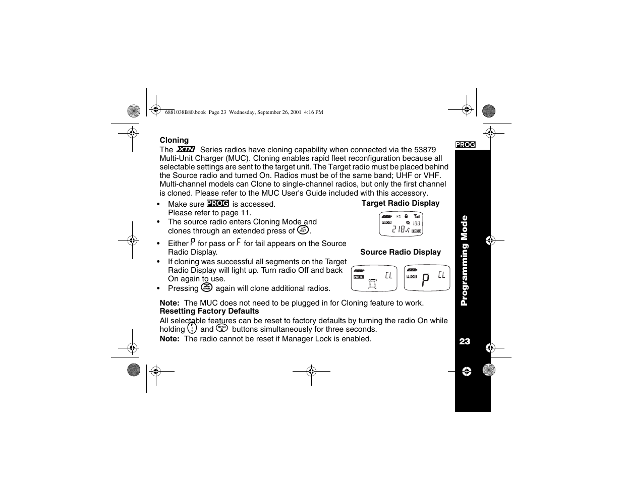 Cloning | Motorola XU1100 User Manual | Page 35 / 60