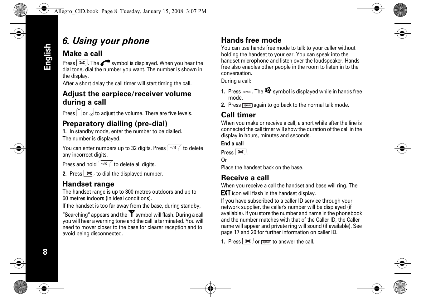 English 6. using your phone | Motorola D200 User Manual | Page 10 / 28