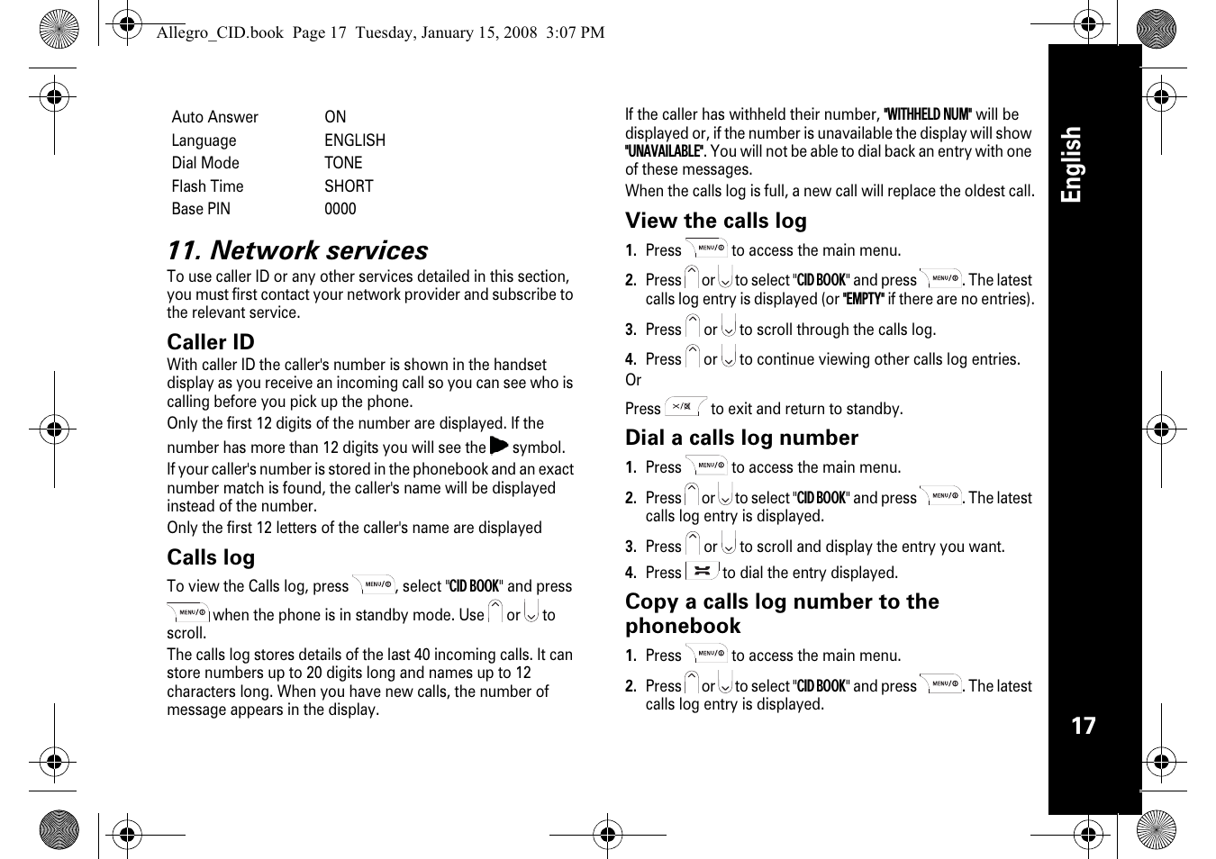 English 11. network services | Motorola D200 User Manual | Page 19 / 28