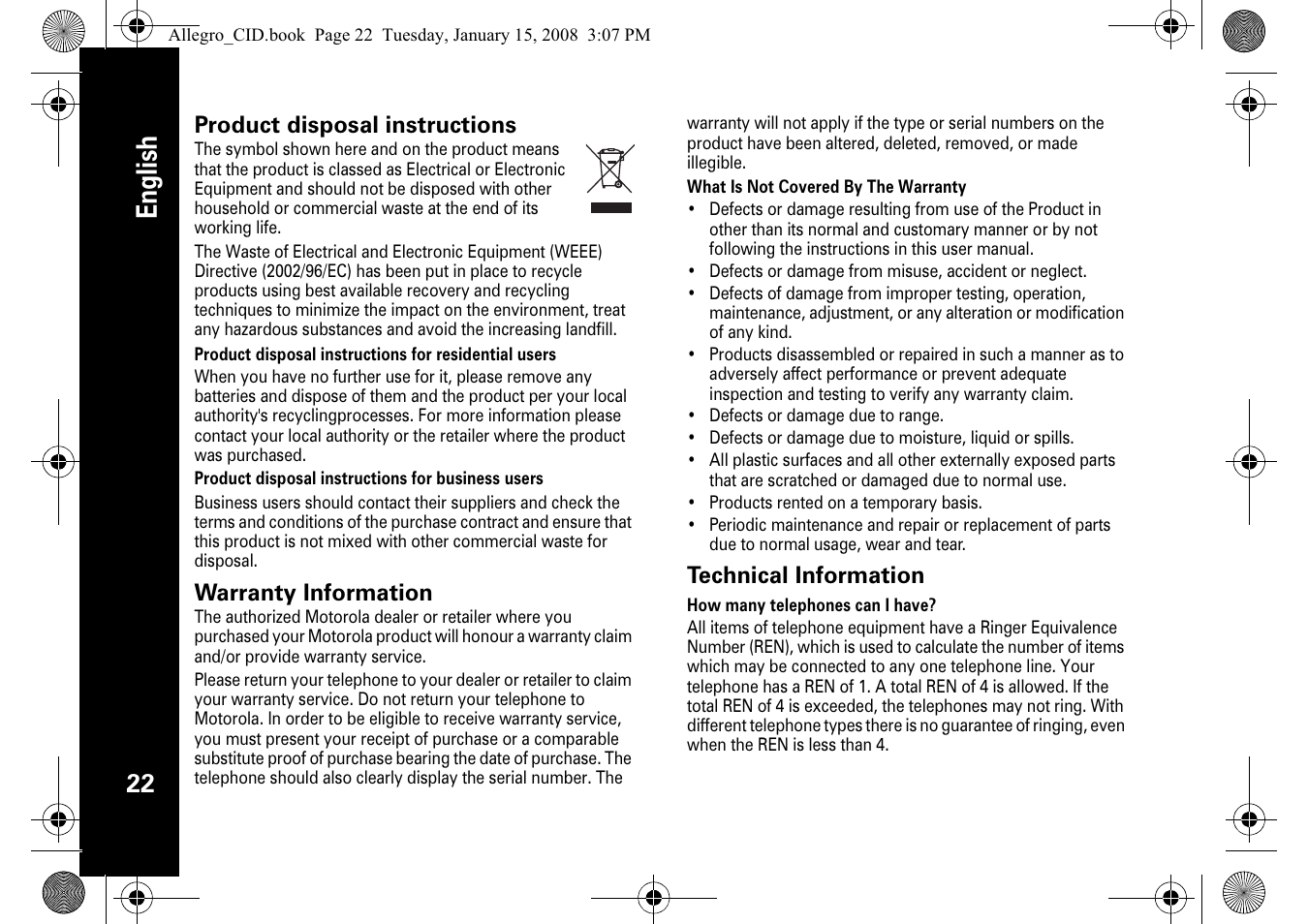 English | Motorola D200 User Manual | Page 24 / 28