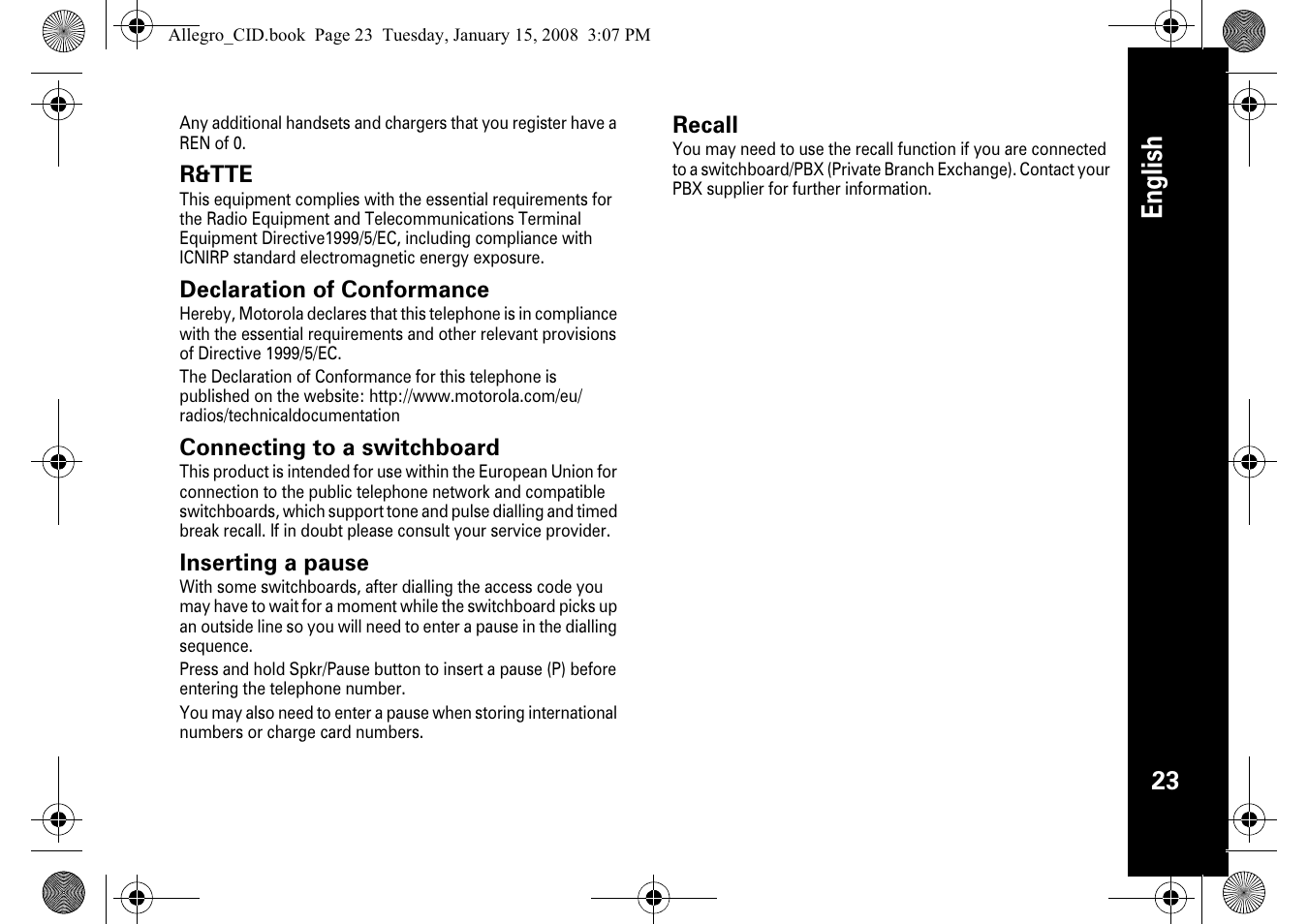 English | Motorola D200 User Manual | Page 25 / 28