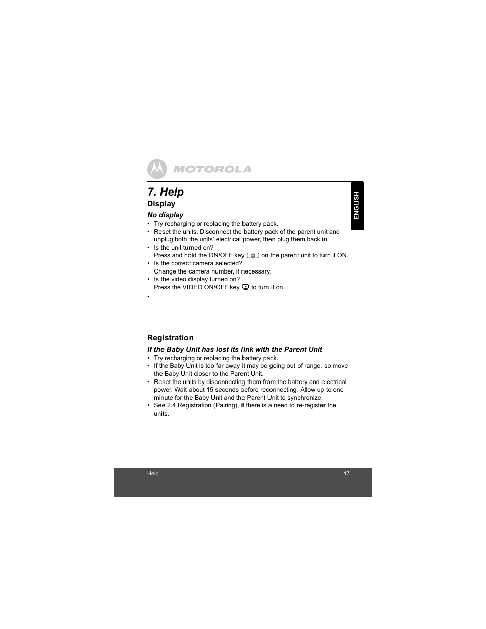 Help | Motorola MBP36 User Manual | Page 17 / 28