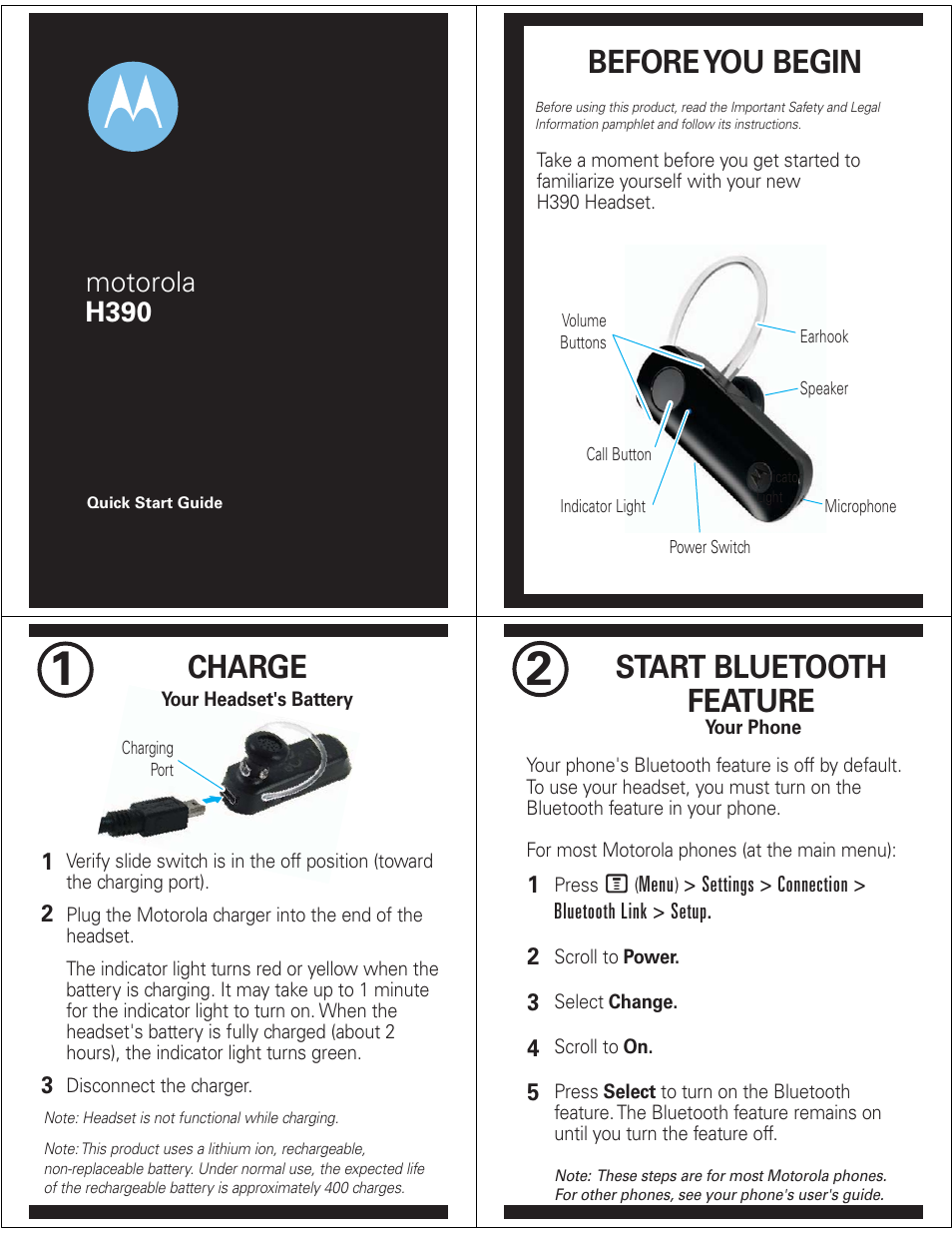 Motorola H390 User Manual | 6 pages