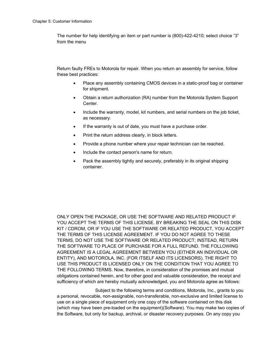 Returning fres, Software license terms and conditions, Returning fres -3 | Software license terms and conditions -3 | Motorola 2.1 User Manual | Page 82 / 135