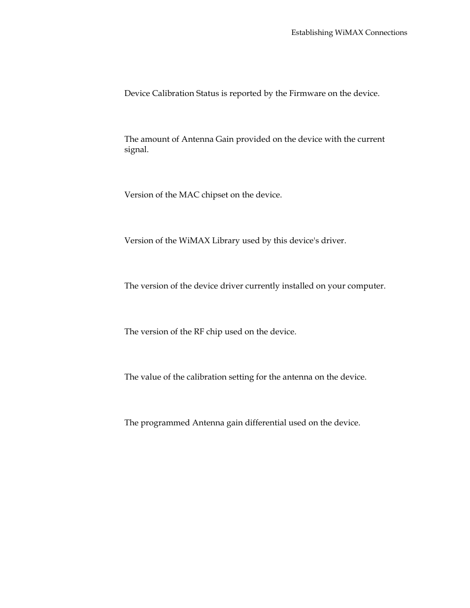 Calibration status, Antenna gain diff, Mac version | Library version, Driver version, Rf chip version, Antenna calib | Motorola USBW 100 User Manual | Page 17 / 55