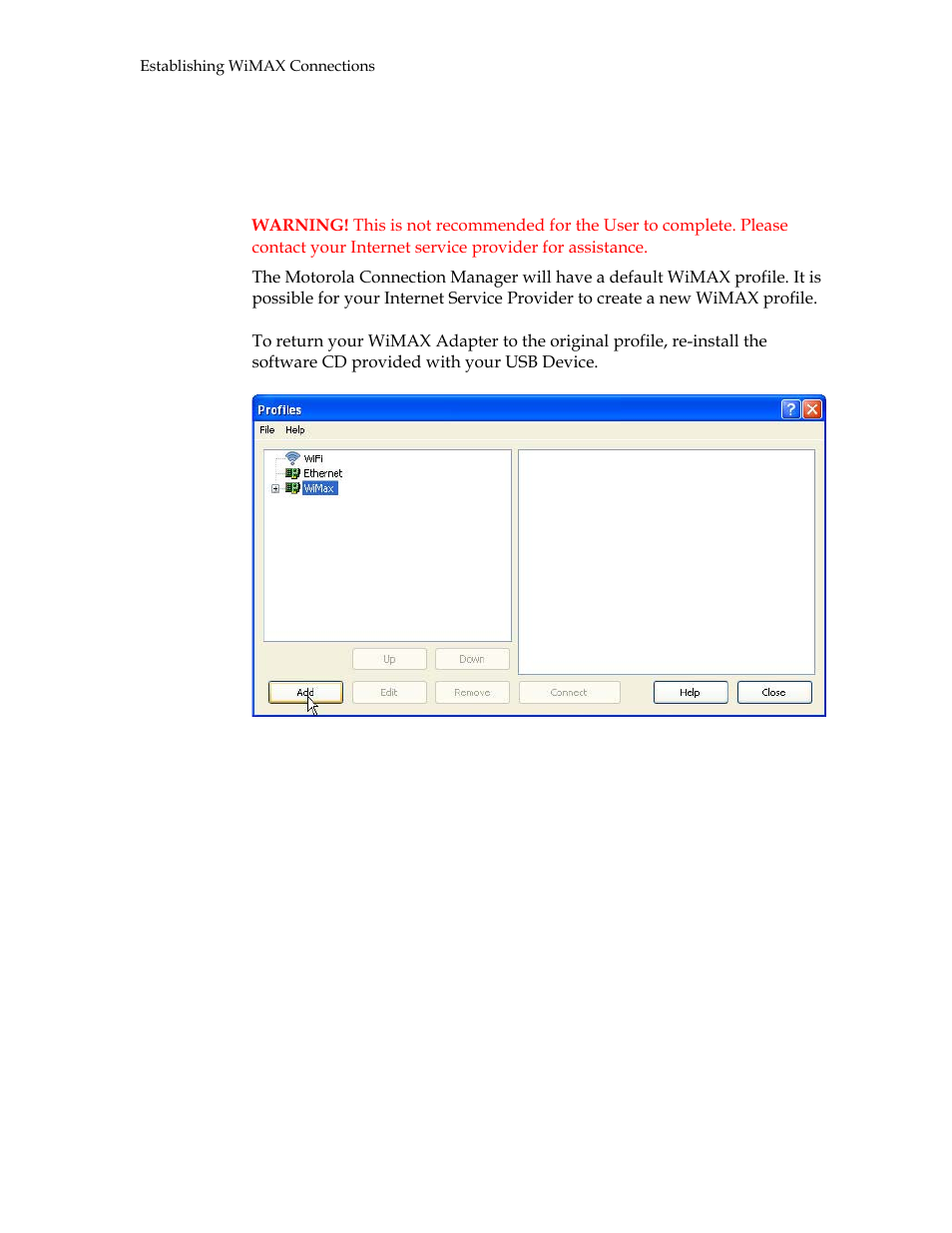 Wimax profiles | Motorola USBW 100 User Manual | Page 18 / 55