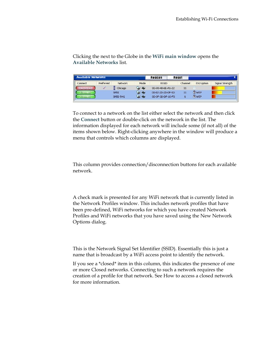 The list of wifi networks, Connect, Preferred | Network | Motorola USBW 100 User Manual | Page 23 / 55