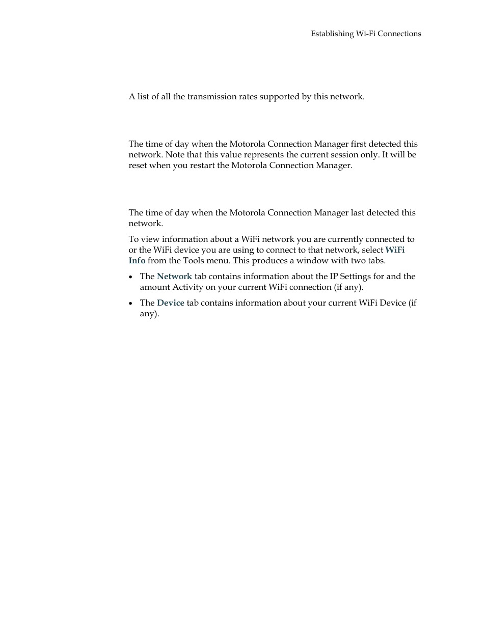 Supported rates, Time first seen, Time last seen | Motorola USBW 100 User Manual | Page 25 / 55