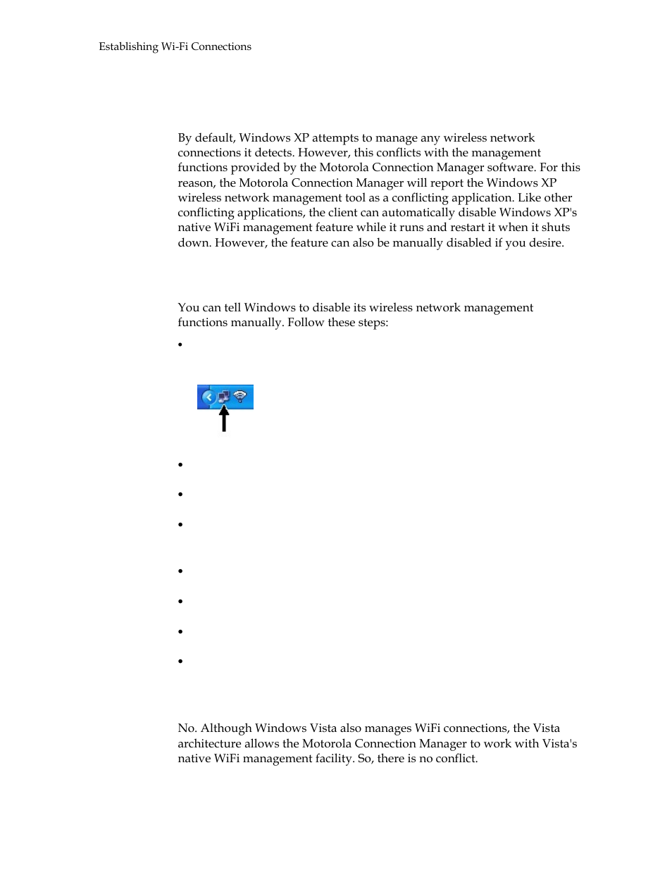 Disabling windows xp's native wifi client, Manually disabling xp's wifi management, Is this a problem on windows vista as well | Motorola USBW 100 User Manual | Page 26 / 55