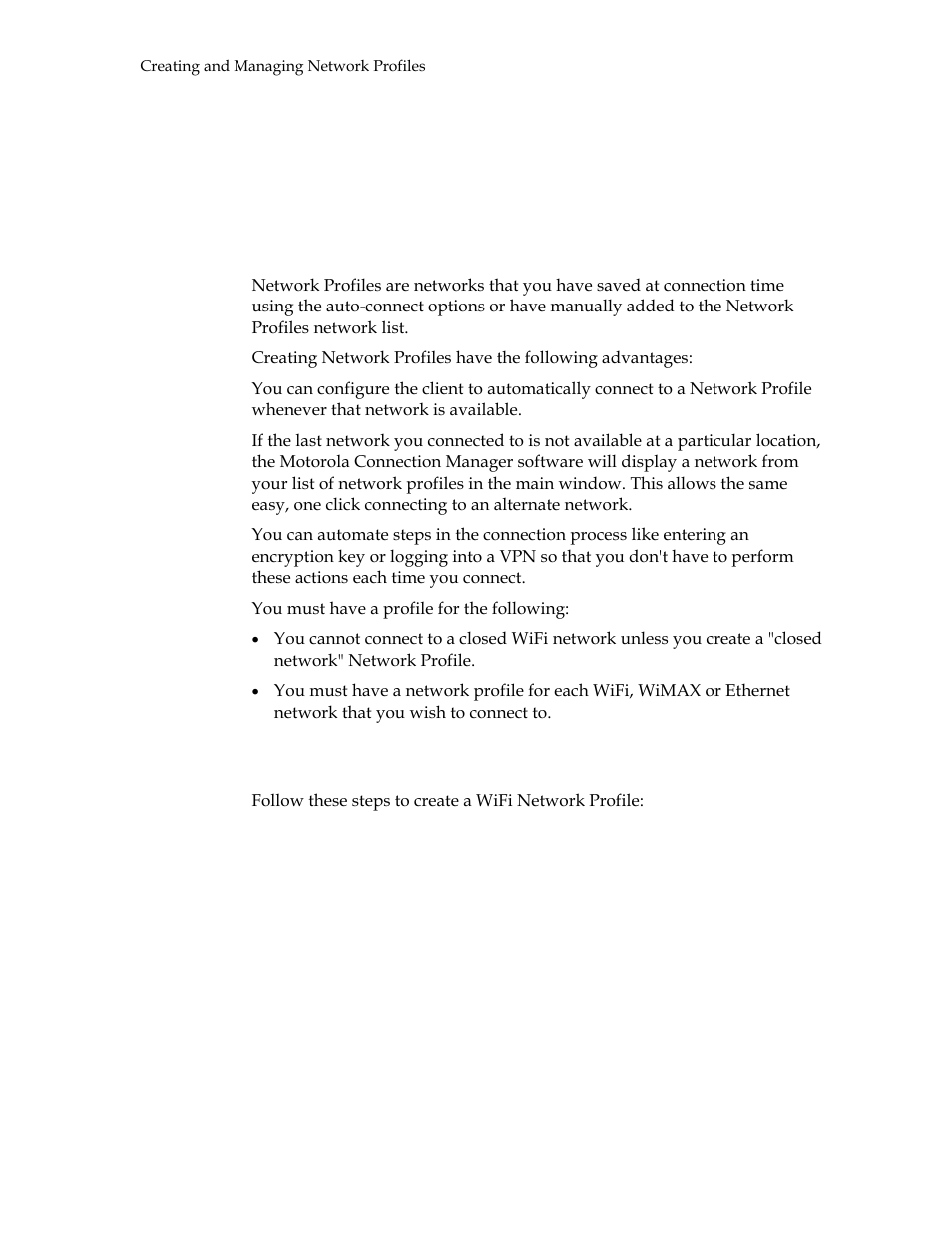 Creating and managing network profiles, Creating a profile for a wifi network | Motorola USBW 100 User Manual | Page 36 / 55