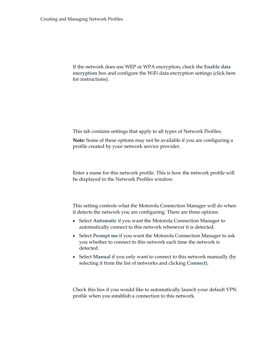 Profile properties: wimax, Profile properties: general, Profile name | Connection options, Vpn auto launch | Motorola USBW 100 User Manual | Page 42 / 55