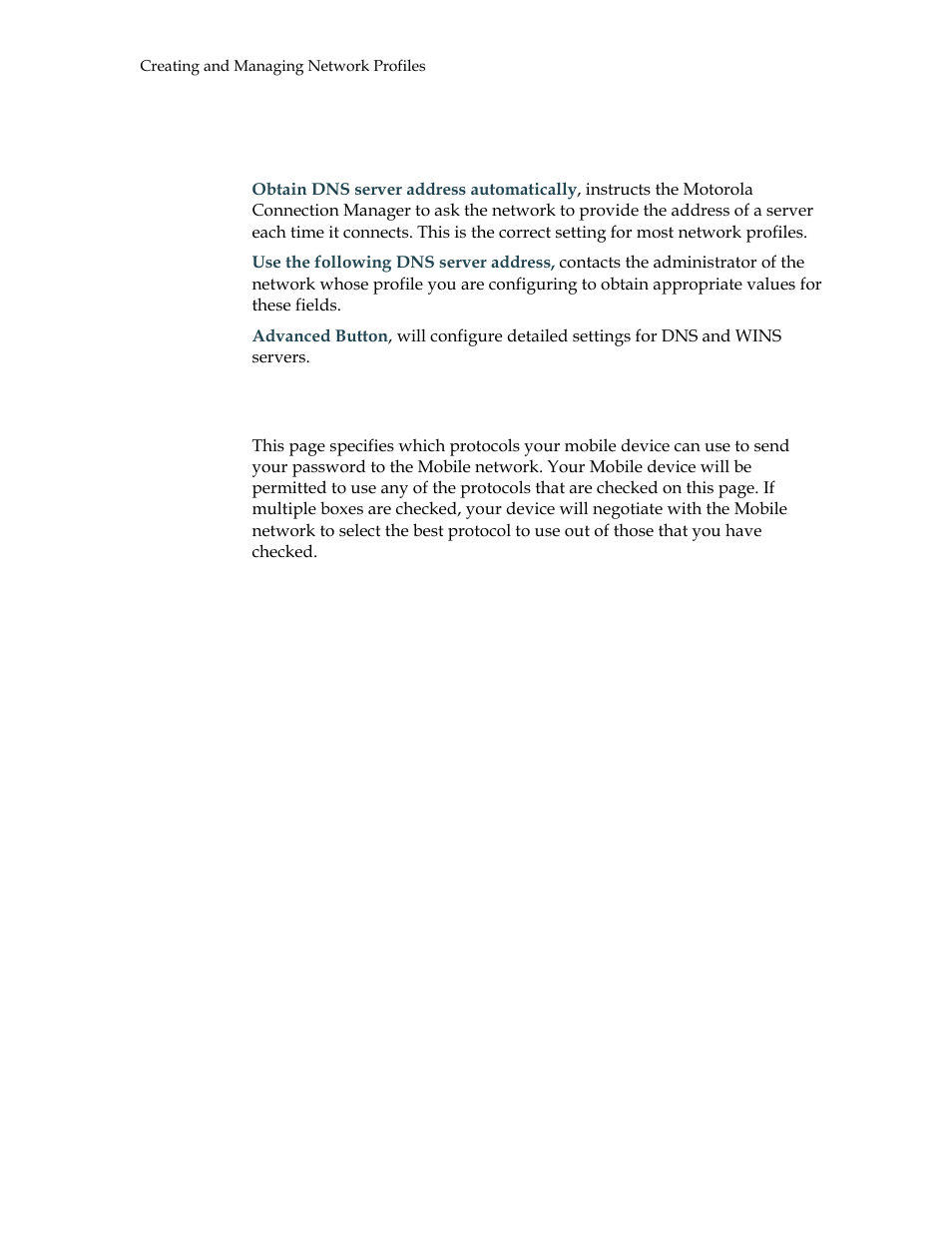 Profile dns server, Profile properties: security | Motorola USBW 100 User Manual | Page 44 / 55