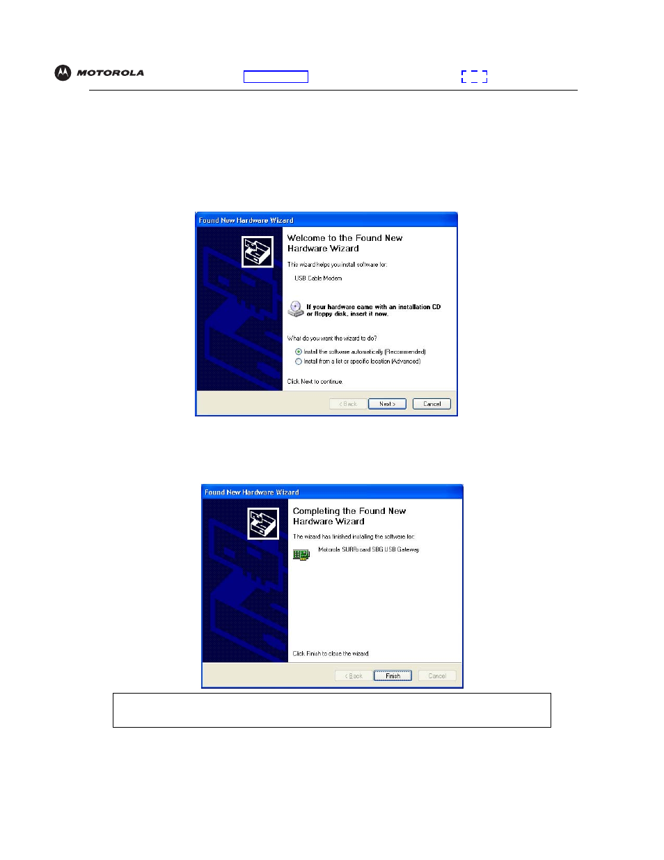 Setting up a usb driver in windowsxp, Setting up a usb driver in windows xp | Motorola SBG940 User Manual | Page 106 / 141