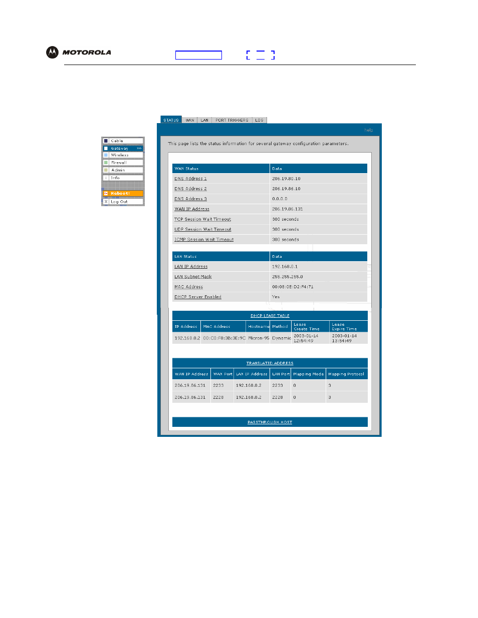 Gateway > status page | Motorola SBG940 User Manual | Page 49 / 141