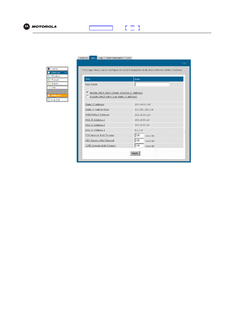Gateway > wan page | Motorola SBG940 User Manual | Page 50 / 141