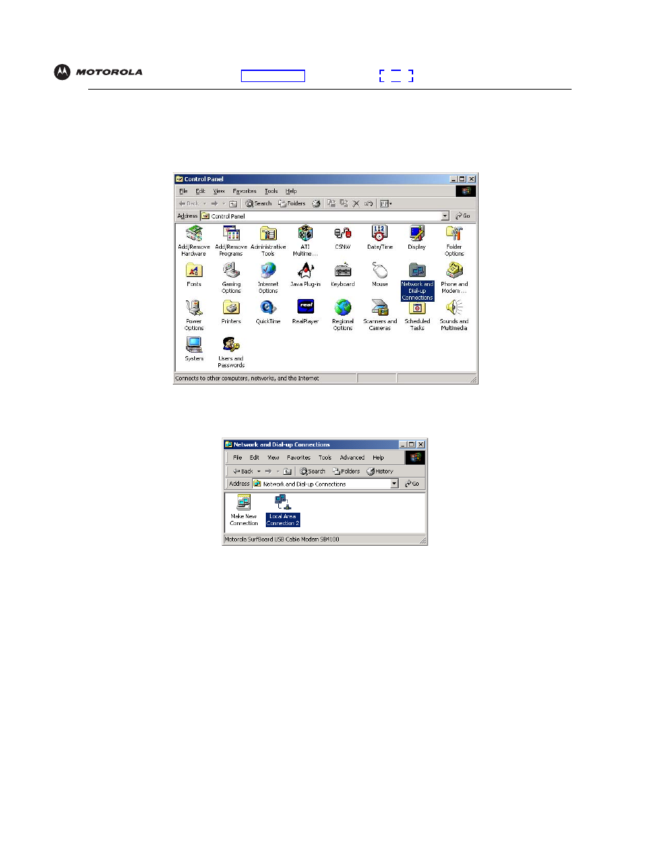 Configuring tcp/ip in windows2000, Configuring tcp/ip in windows 2000 | Motorola SBG940 User Manual | Page 64 / 141