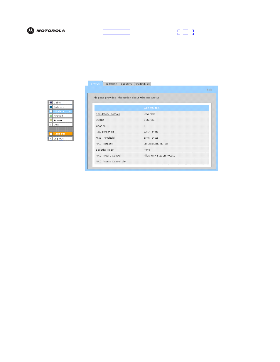 Wireless > status page | Motorola SBG940 User Manual | Page 88 / 141